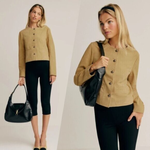 NWT Reformation Veda Reed Jacket Sz Small In Parmesan Suede Leather Collarless - Picture 1 of 9